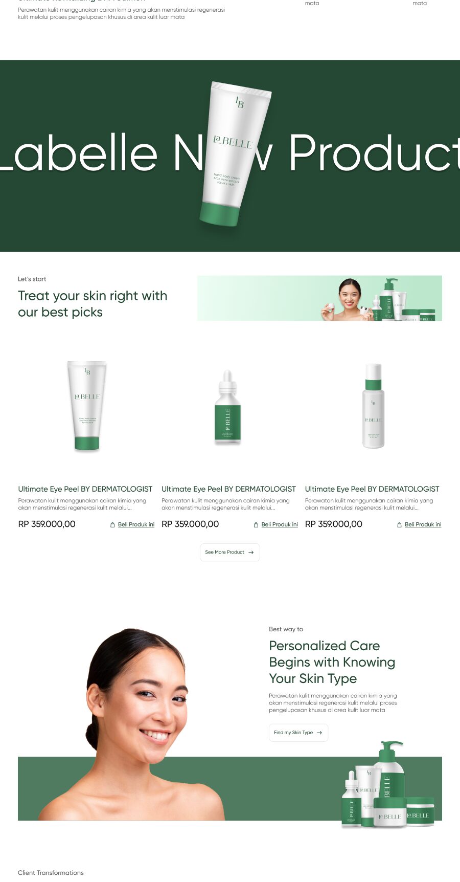 Project Pixelz Studio Introduction landing pages of Labelle Clinic 